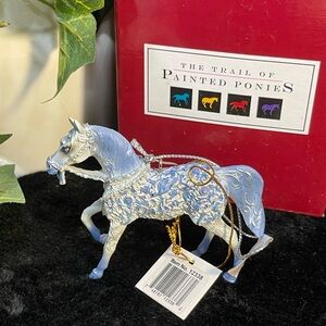 Trail of Painted Ponies Blue and White Holiday Ornament Crystal